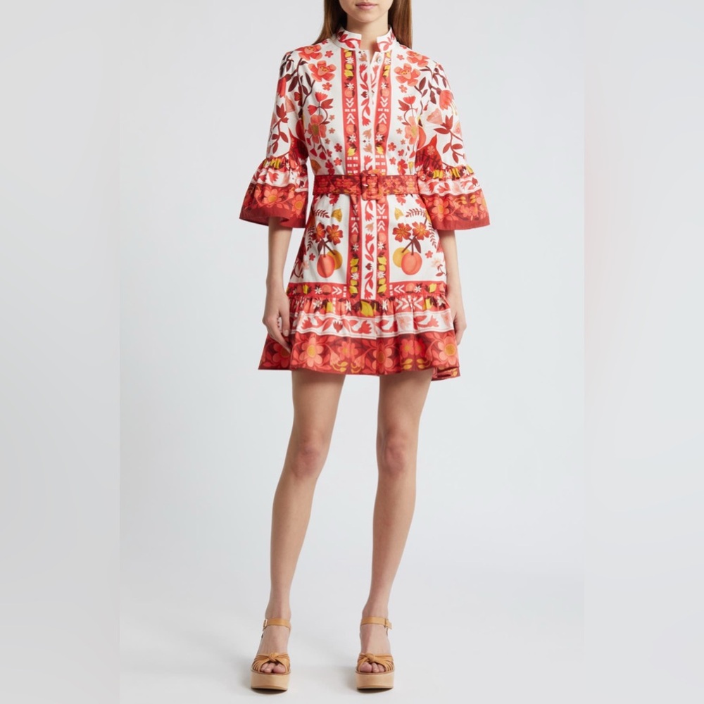 FARM Rio Romantic Orchard Print Cotton - Red and White Mini Dress
